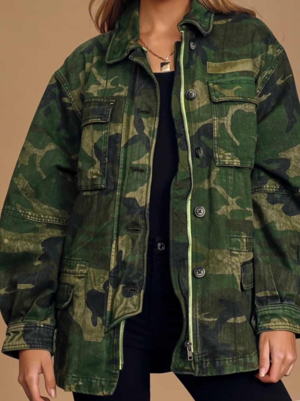 Free People Seize The Day Camouflage Utility Jacket Size L Oversized NEW no tags - Picture 2 of 8